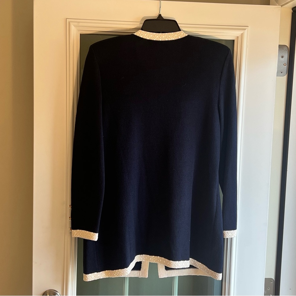 VTG St. John's Evening "The Knit Bling Cardigan" luxury Navy/Cream/Pearl Size 8 - Picture 6 of 13